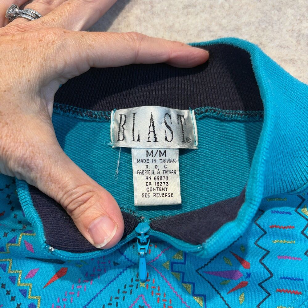 Vintage 90s Blast Southwestern Aztec Print Quarter Zip Sweatshirt Teal Size M